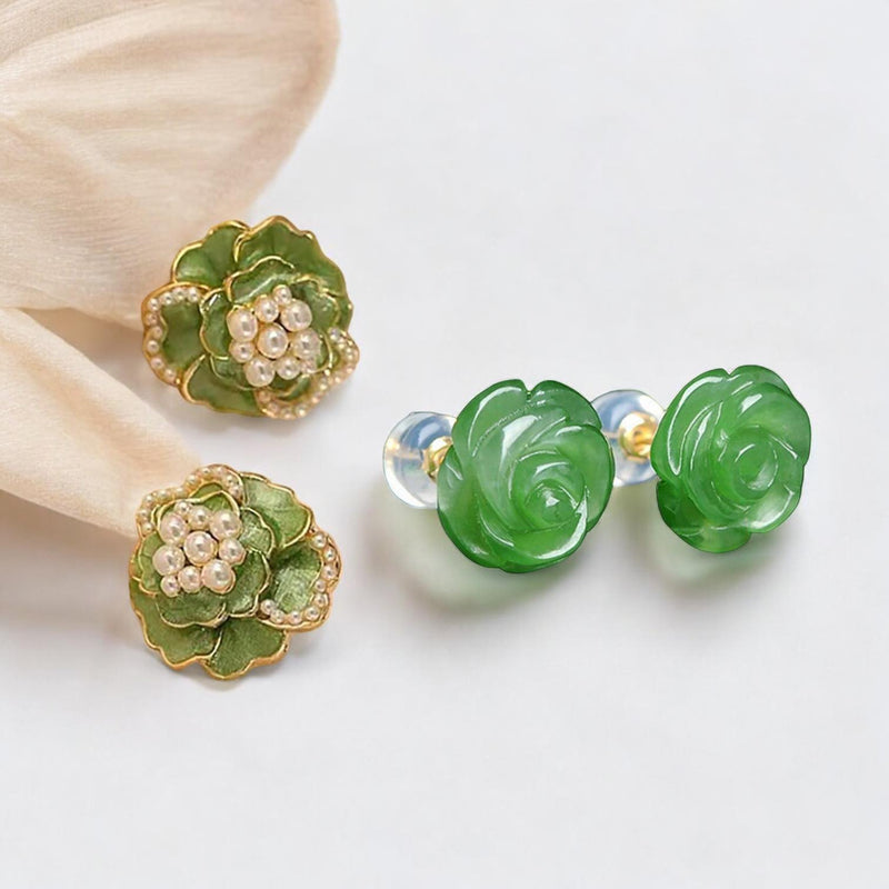 BLING Jade Color Dainty Stud Earrings