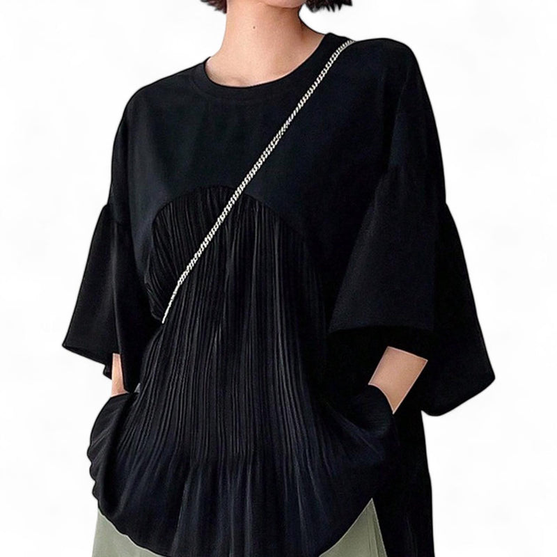 BLUSA Solid Flare Sleeve Blouse Top