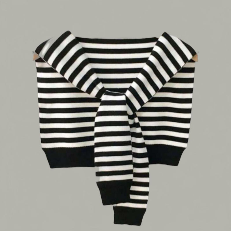 WRAP Stripes Shoulder Wrap Overlay Tie Knitted Cardigan