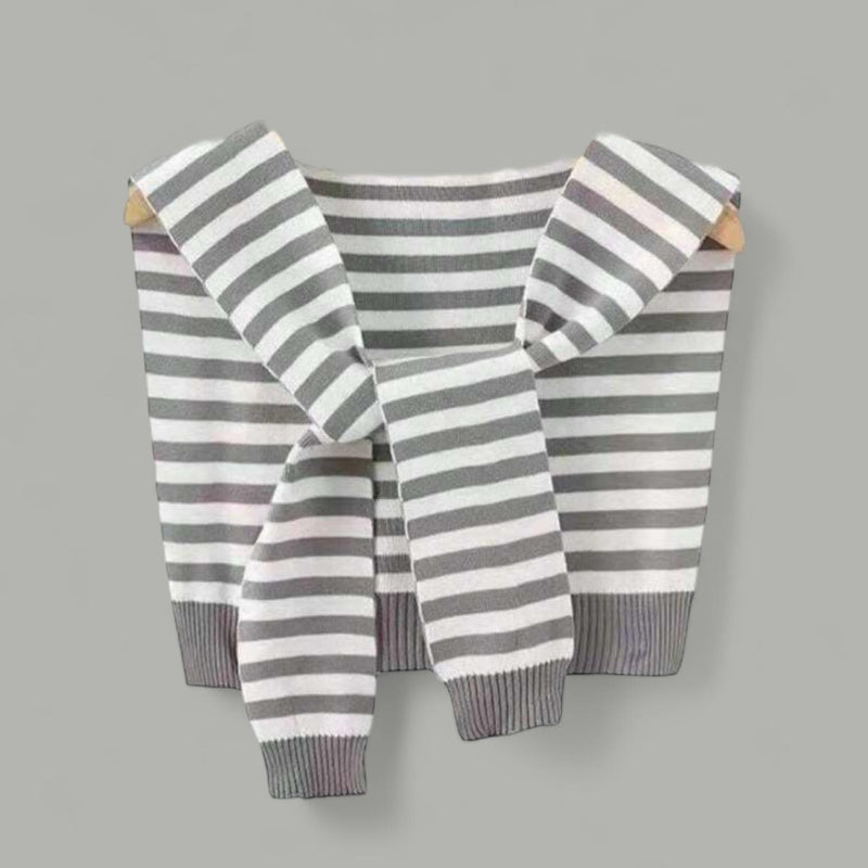 WRAP Stripes Shoulder Wrap Overlay Tie Knitted Cardigan