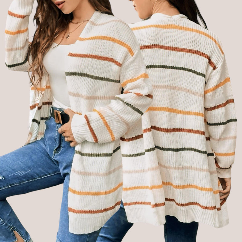 LOOM Colored Stripes Knitted Drop Shoulder Long Open Cardigan