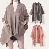 WRAP Warm Plain Cape Shawl with Pockets