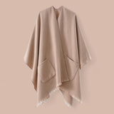 WRAP Warm Plain Cape Shawl with Pockets