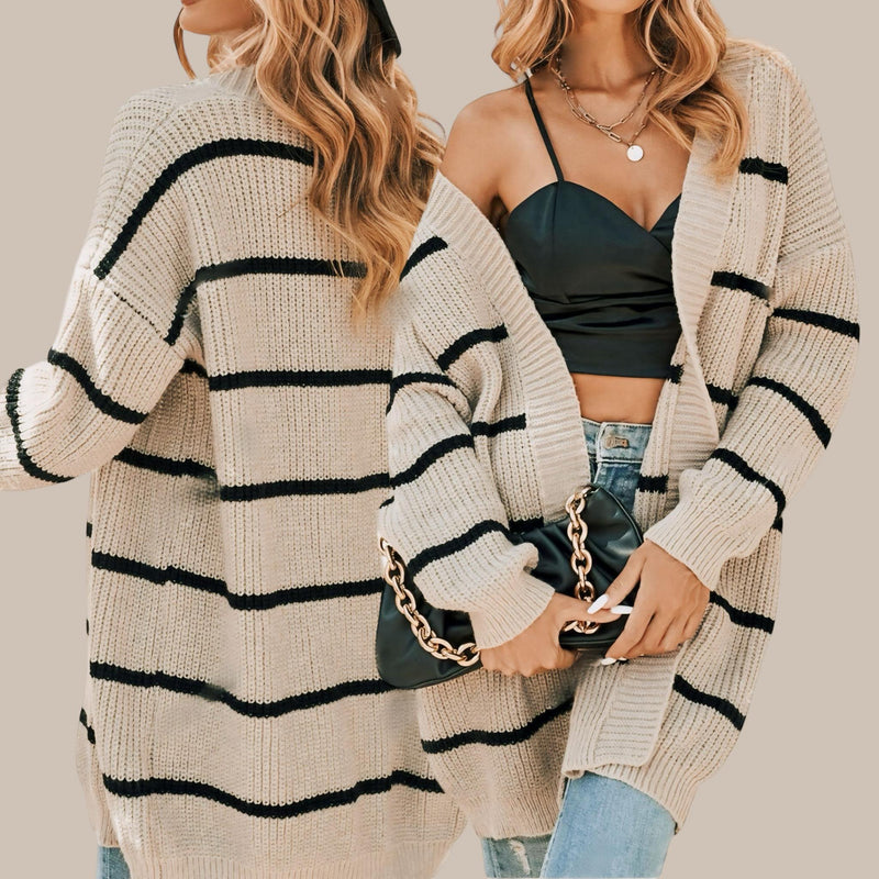 LOOM Stripes Drop Shoulder Long Open Cardigan