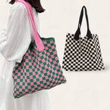 BOLSO LOOM Crochet Checkered Pattern Large Tote Bag