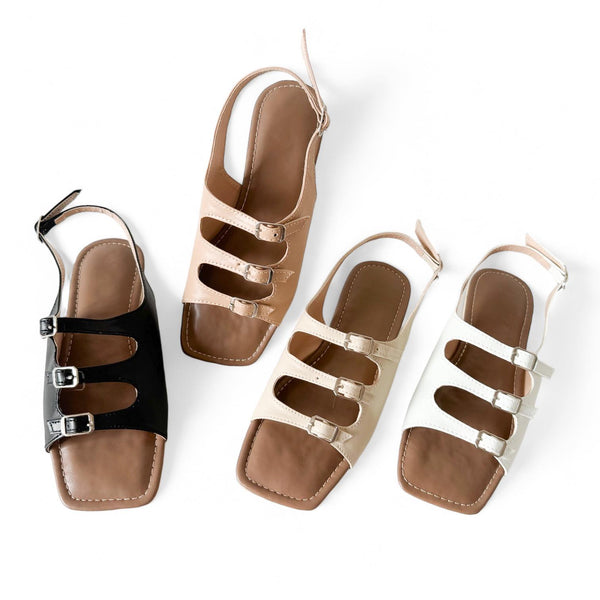 KYLE 3 Buckle Front Strap Cushioned Flat Sandals