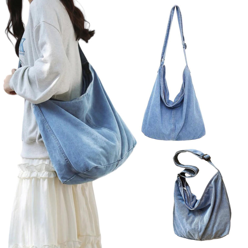 BOLSO Denim Twill Large Hobo Casual Utility Unisex Shoulder Crossbody Bag