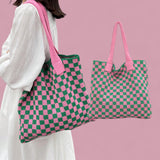 BOLSO LOOM Crochet Checkered Pattern Large Tote Bag