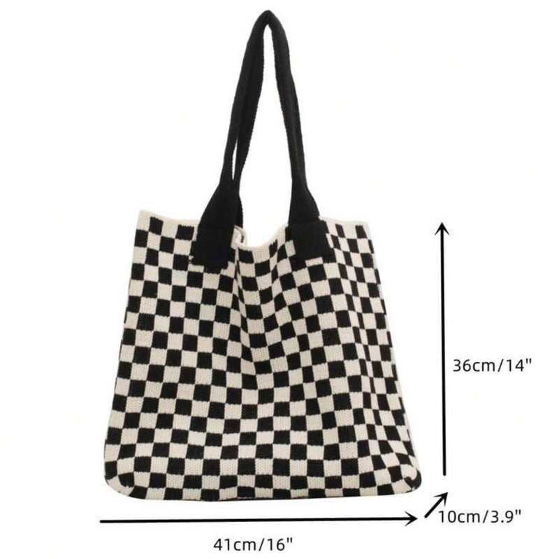 BOLSO LOOM Crochet Checkered Pattern Large Tote Bag