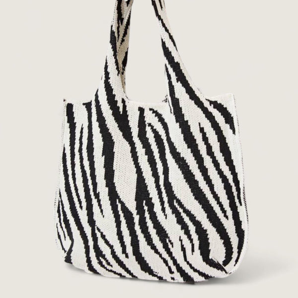 BOLSO LOOM Knitted Zebra Pattern Bespoke Large Tote Bag