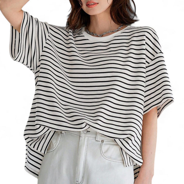 JERSY Stripes Loose Drop Shoulder K Style Tee Top