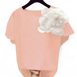 APLIK Floral Applique Pastel Tee Top