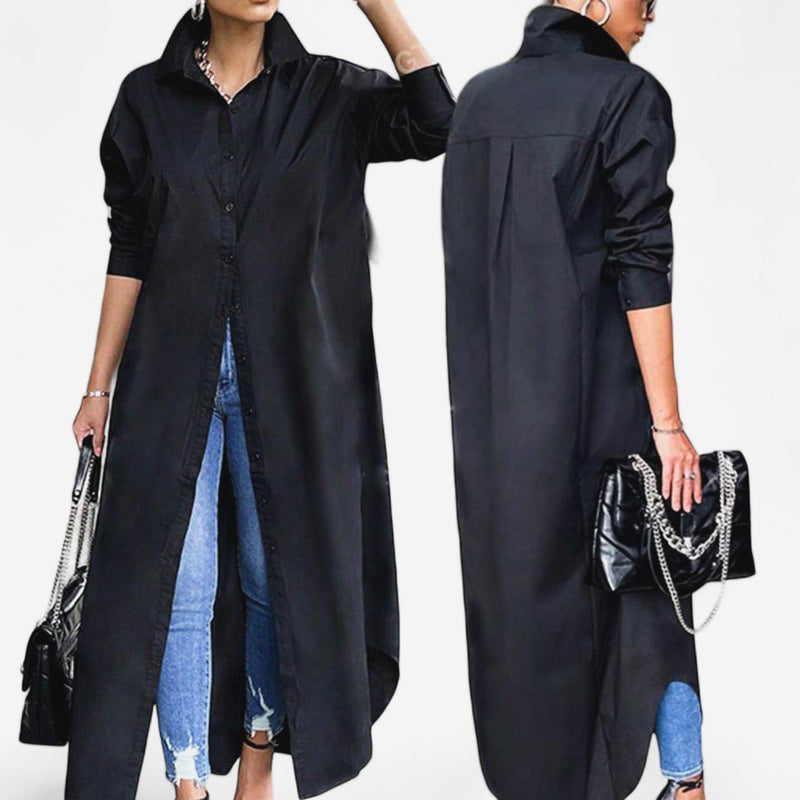 GBOSS Elegant Buttondown Long Shirt Dress w Collar