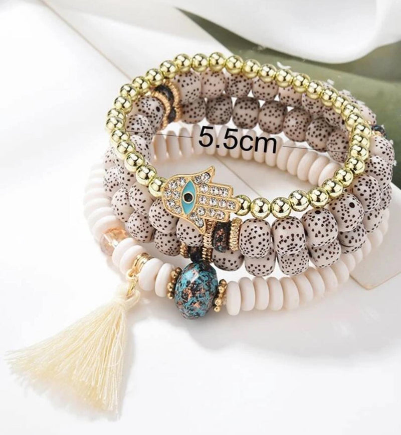 BLING 4pc Hamsa Charm Tassel Bracelet Set