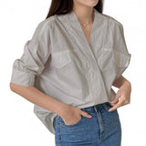 BLUSA Surplice Woven Smock Sleeve Relax Shirt Top