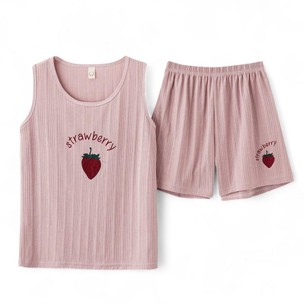 SWEET DREAMS Combed Cotton Ribbed Lounge Sleeveless Tank & Shorts Pajama Set