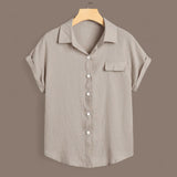 BLK Woven Solid Collar Buttondown Square Shirt Top