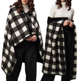 WRAP Warm Fleece Plaid Reversible Pocho Blanket Shawl