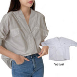 BLUSA Surplice Woven Smock Sleeve Relax Shirt Top