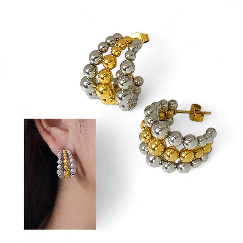 BLING 18k Plated Two Tone Beaded Stud Earrings