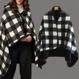 WRAP Warm Fleece Plaid Reversible Pocho Blanket Shawl