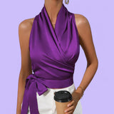 GBOSS Satin Halter Side Wrap Blouse Top