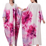 MADAME Watercolor Floral Printed V Neck Rectangular Maxi Dress