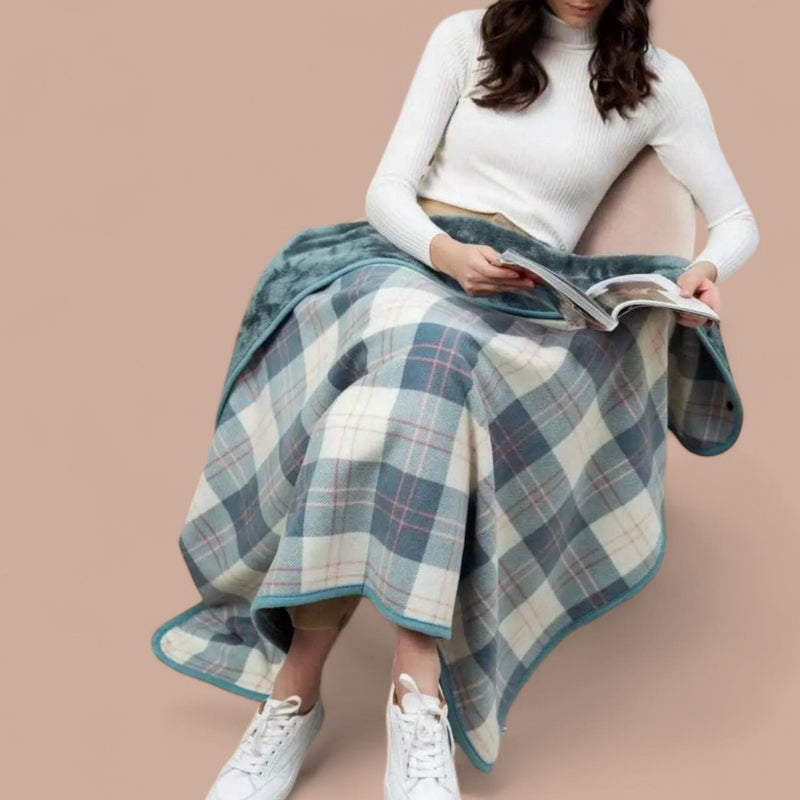 WRAP Warm Fleece Plaid Reversible Pocho Blanket Shawl