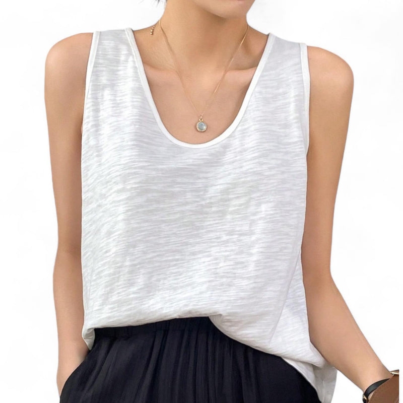 BLK Knit Textured Cotton Low Neck Casual Tank Top