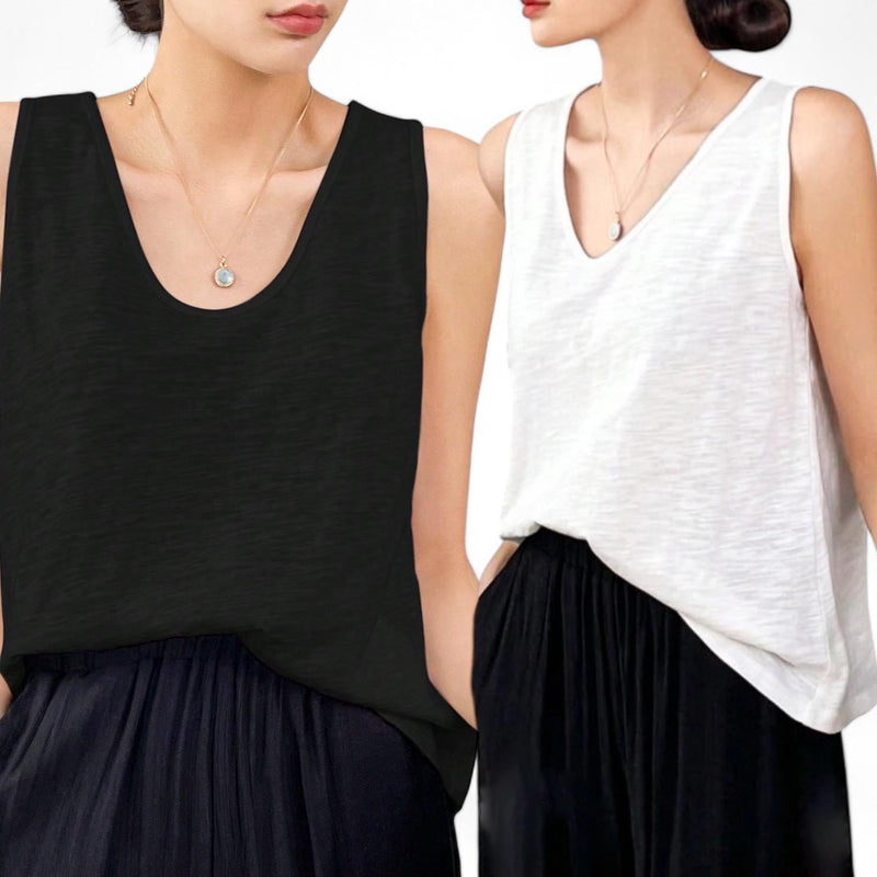 BLK Knit Textured Cotton Low Neck Casual Tank Top