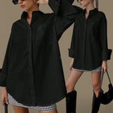 GBOSS Woven Solid Collar Oversize Buttondown Shirt Top