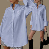 GBOSS Woven Solid Collar Oversize Buttondown Shirt Top