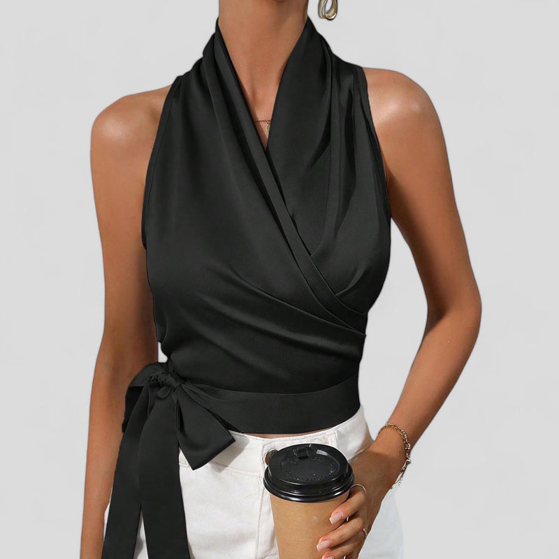 GBOSS Satin Halter Side Wrap Blouse Top