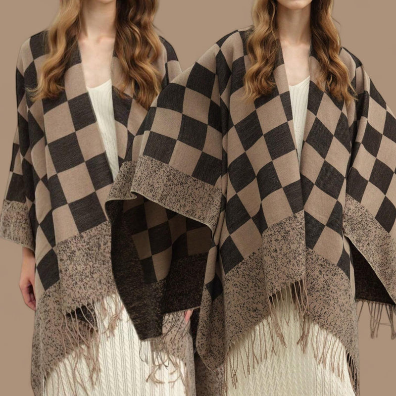 WRAP Patterned Plaid Geometric Cape Shawl