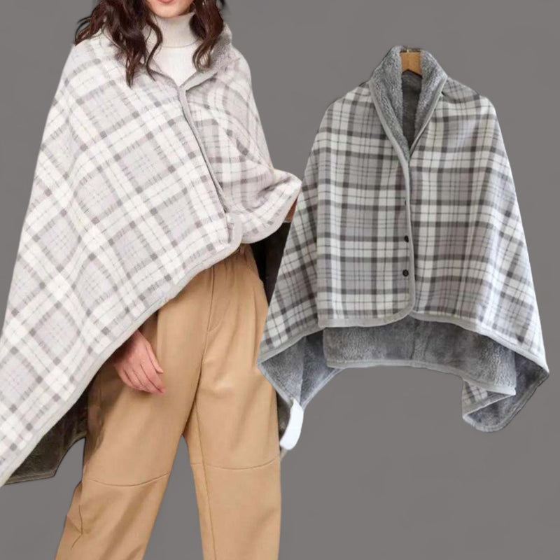 WRAP Warm Fleece Plaid Reversible Pocho Blanket Shawl