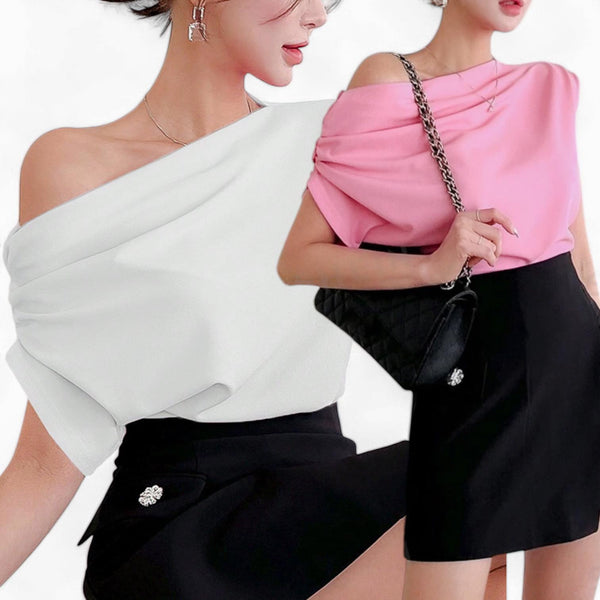 BLUSA Drape Ruched Shoulder Blouse Top