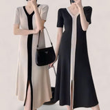 LOOM Knitted Contrast Vertical Line Long Dress