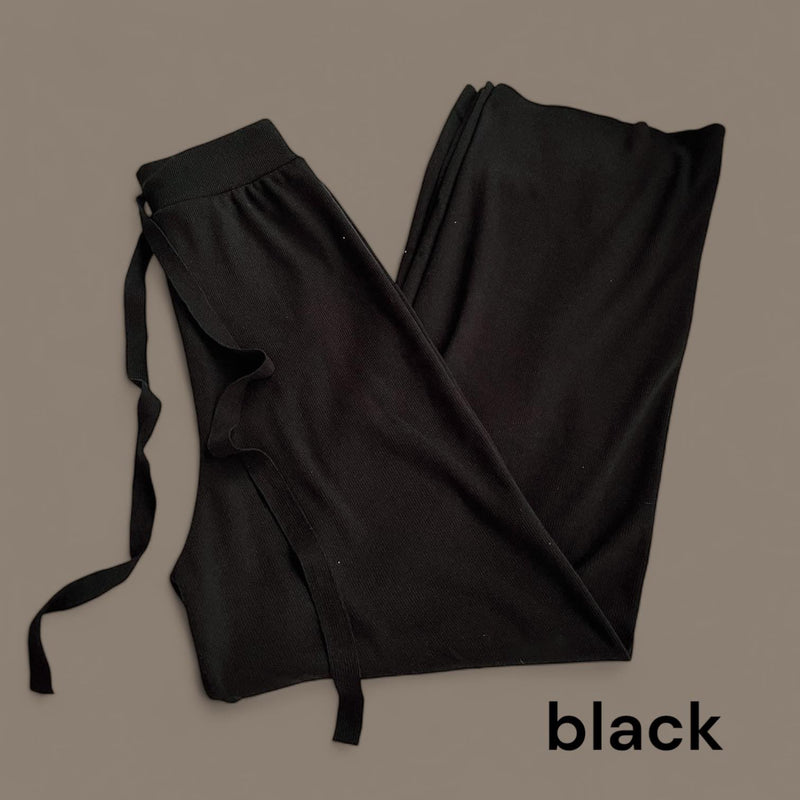 BLK Cotton Ribbed High Waist Drawstring Lounge Pants