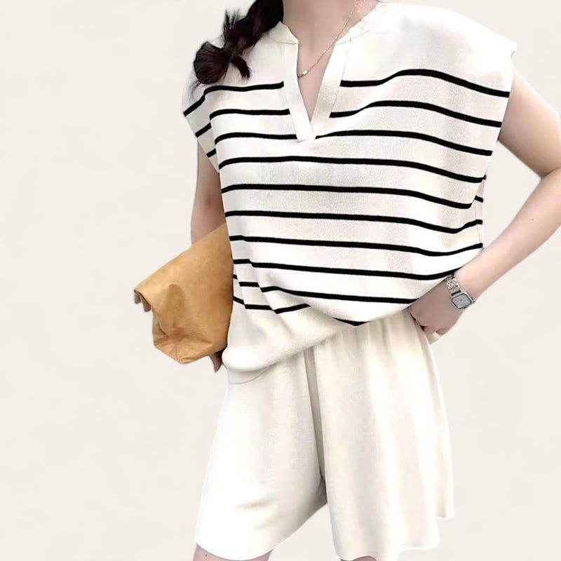 LOOM Knitted Stripes Square Loose Top & Shorts Set