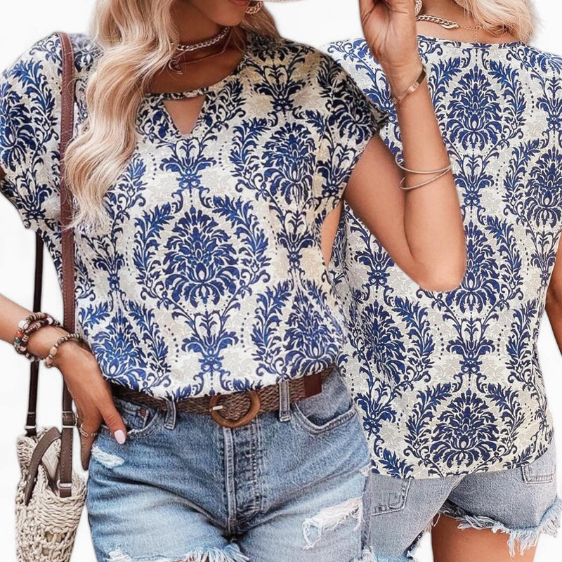 GYPSY Paisley Print Basic V Neck Relax Top