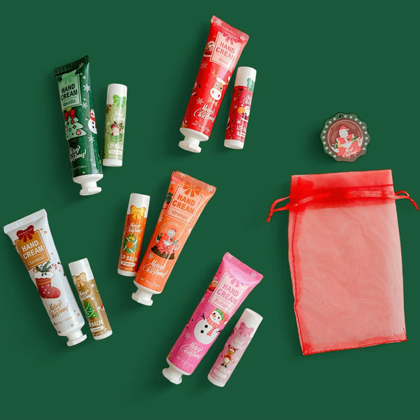 2SKN GIFTIES Christmas Themed Scented Moisturizing Hand Cream & Lip Balm Gift Set