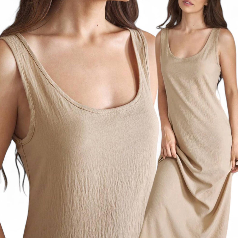 SWEET DREAMS High End Satin Breathable Drape Round Neck Sleeveless Lounge Dress