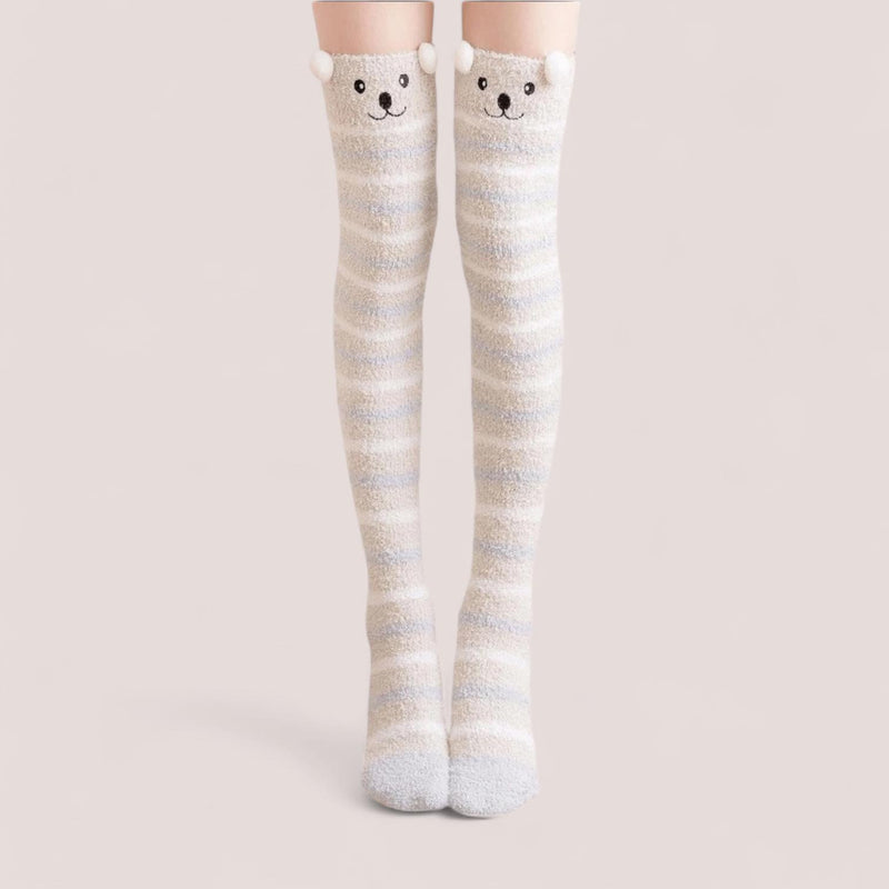 FOOTSIES Fleece Over the Knee Cute Bear Ears Warm Socks