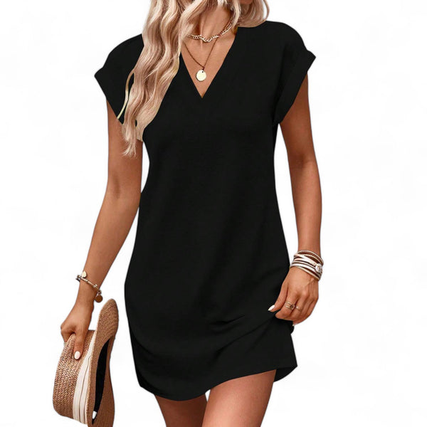 BLK Crepe Textured V Neck Batwing Short Dress