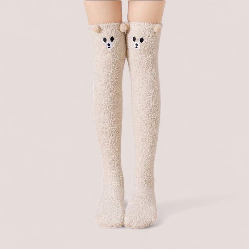 FOOTSIES Fleece Over the Knee Cute Bear Ears Warm Socks