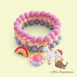 LITTLE DREAMERS Girls Charm Bead Bracelet Rainbow Unicorn Floral Accent