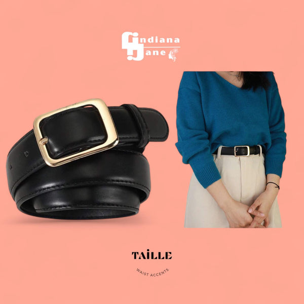 TAILLE Vintage Classic Square Buckle Faux Leather Belt