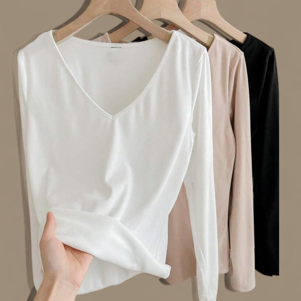 BLK Set of 3 V Neck Thermal Undershirt Fall Long Sleeves Top