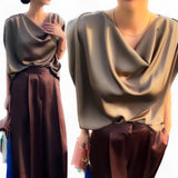 GBOSS Elegant Satin Neck Drape Cowl Box Type Blouse Top