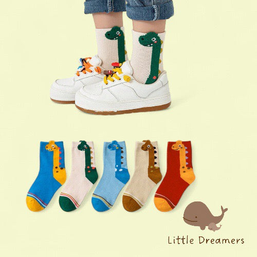 LITTLE DREAMERS 5pairs Dinosaur Boy Girl Socks Set 1-3yrs